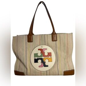 ELLA MULTI-STITCH TOTE BAG IN NATURAL/BROWN